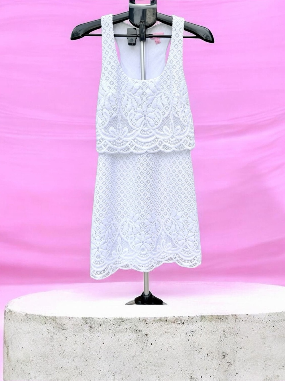 Lilly Pulitzer Stelle White Lace Overlay Tank Dress Size S Gold Zip